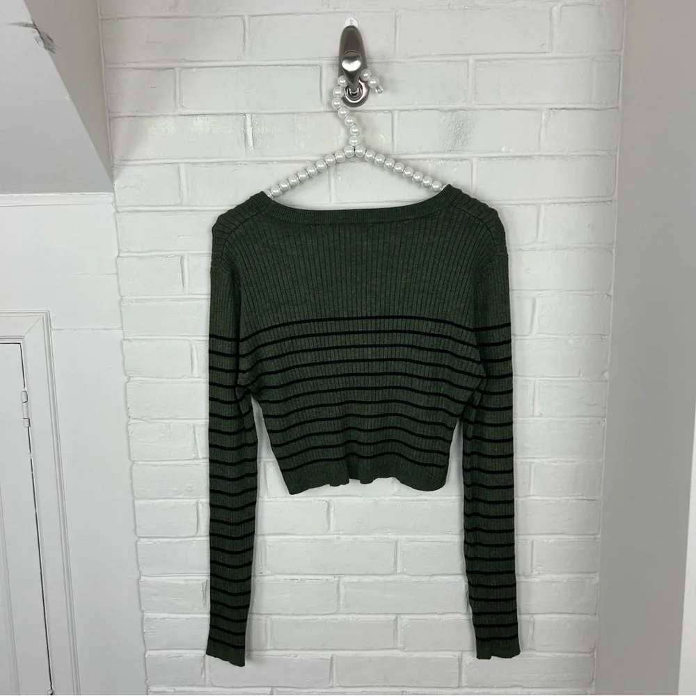 Seraphine Maternity Green Ribbed Knit Striped Cropped Sweater Size US 6